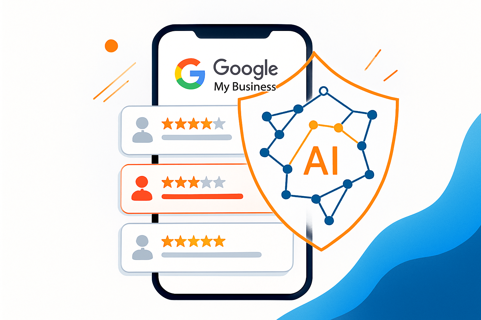Illustration d'une IA prévenant avis négatifs Google My Business