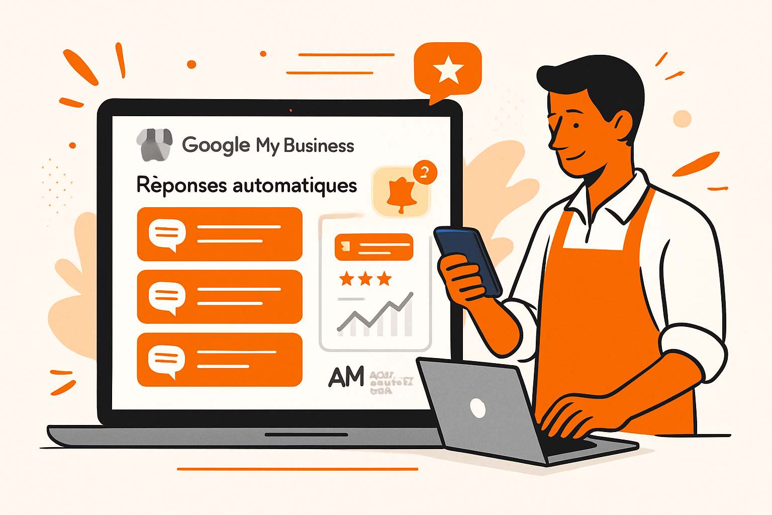 Interface de réponse automatique Google My Business pour fidéliser clients petits commerces avec réponse automatique