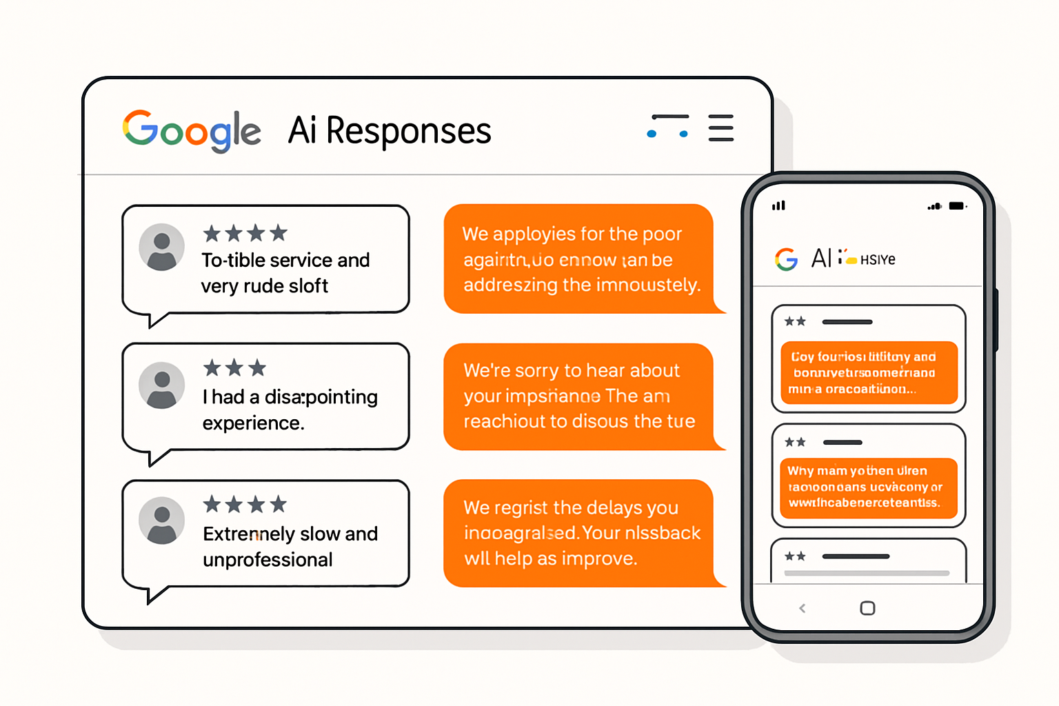 Interface IA illustrant comment répondre instantanément aux avis Google négatifs