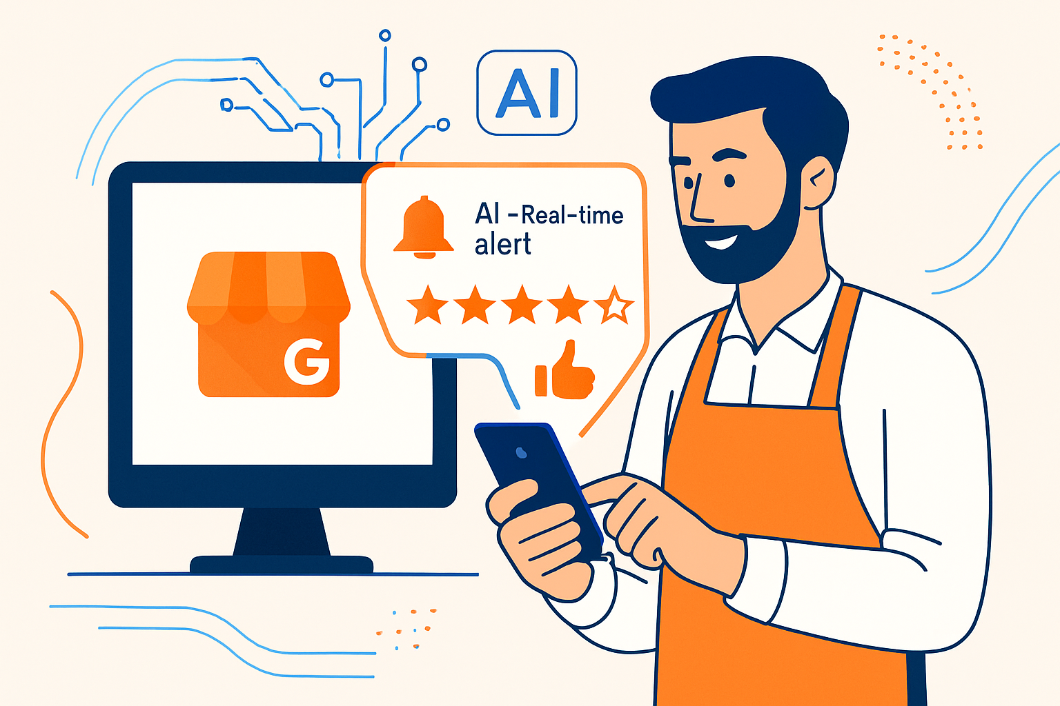 Illustration d’une alerte IA avis Google en temps réel gérer pour un commerce local