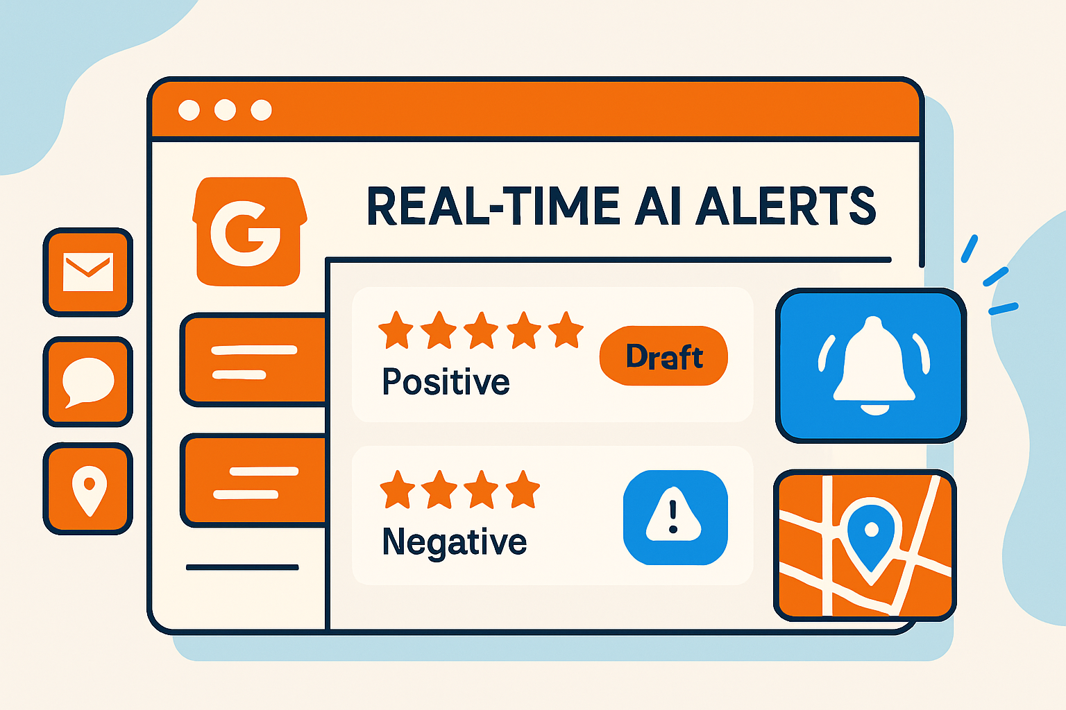 Interface moderne montrant des alertes IA avis Google transformer opportunités