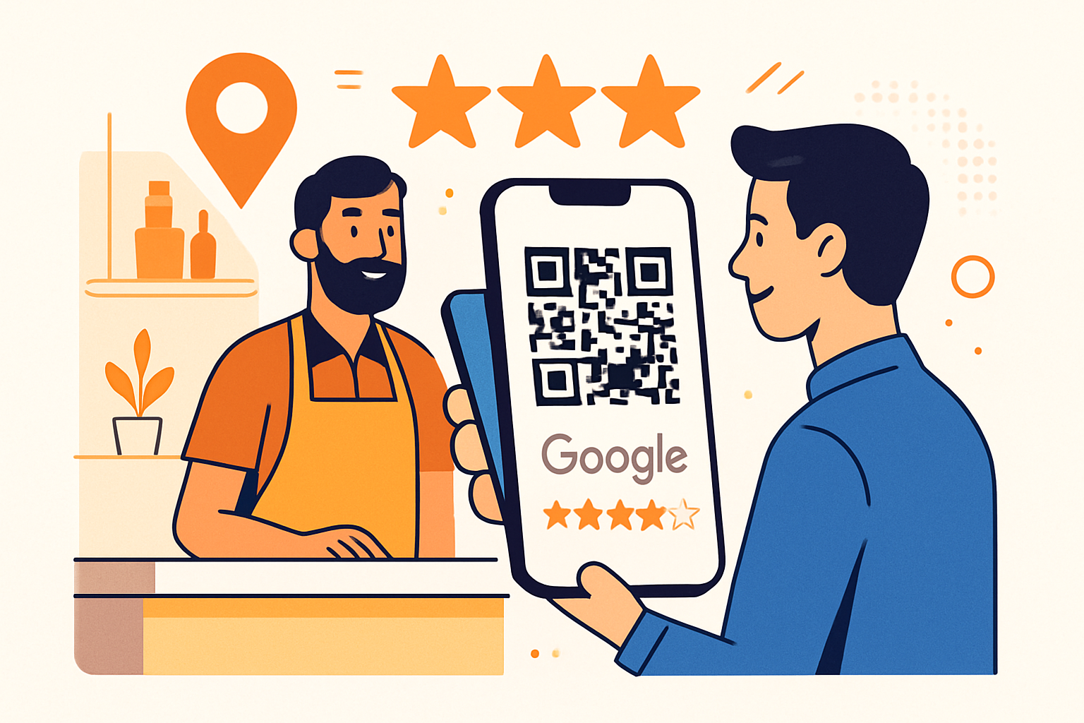 Client scannant un QR code pour avis Google dans un commerce local