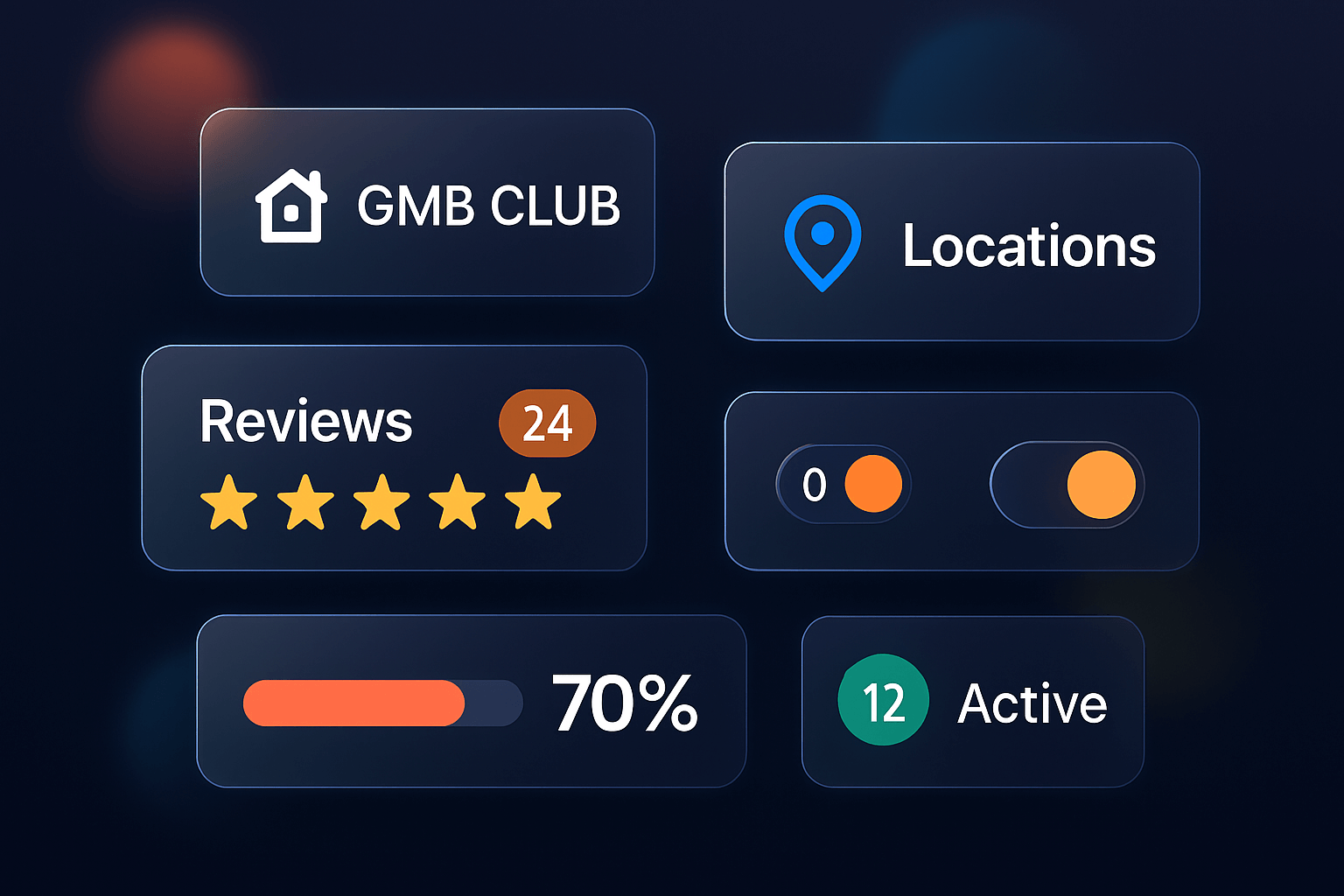 Illustration glassmorphism UI dashboard pour alternatives Up Review GMB Club