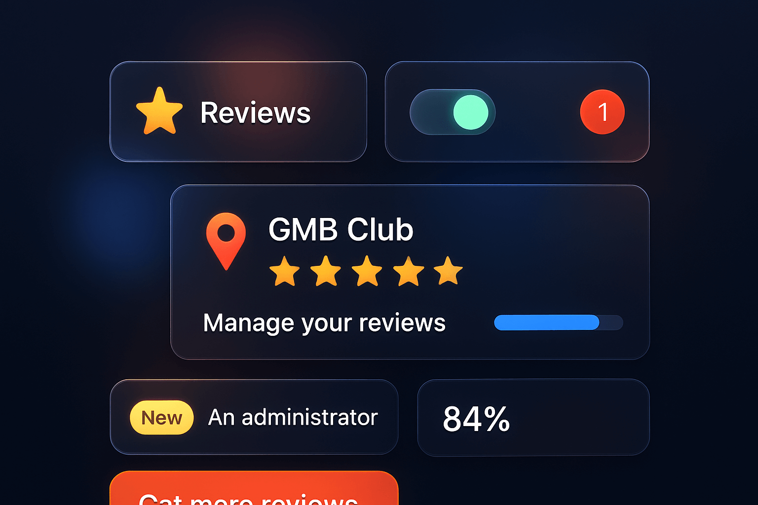 Interface moderne GMB Club avec gestion d'avis clients