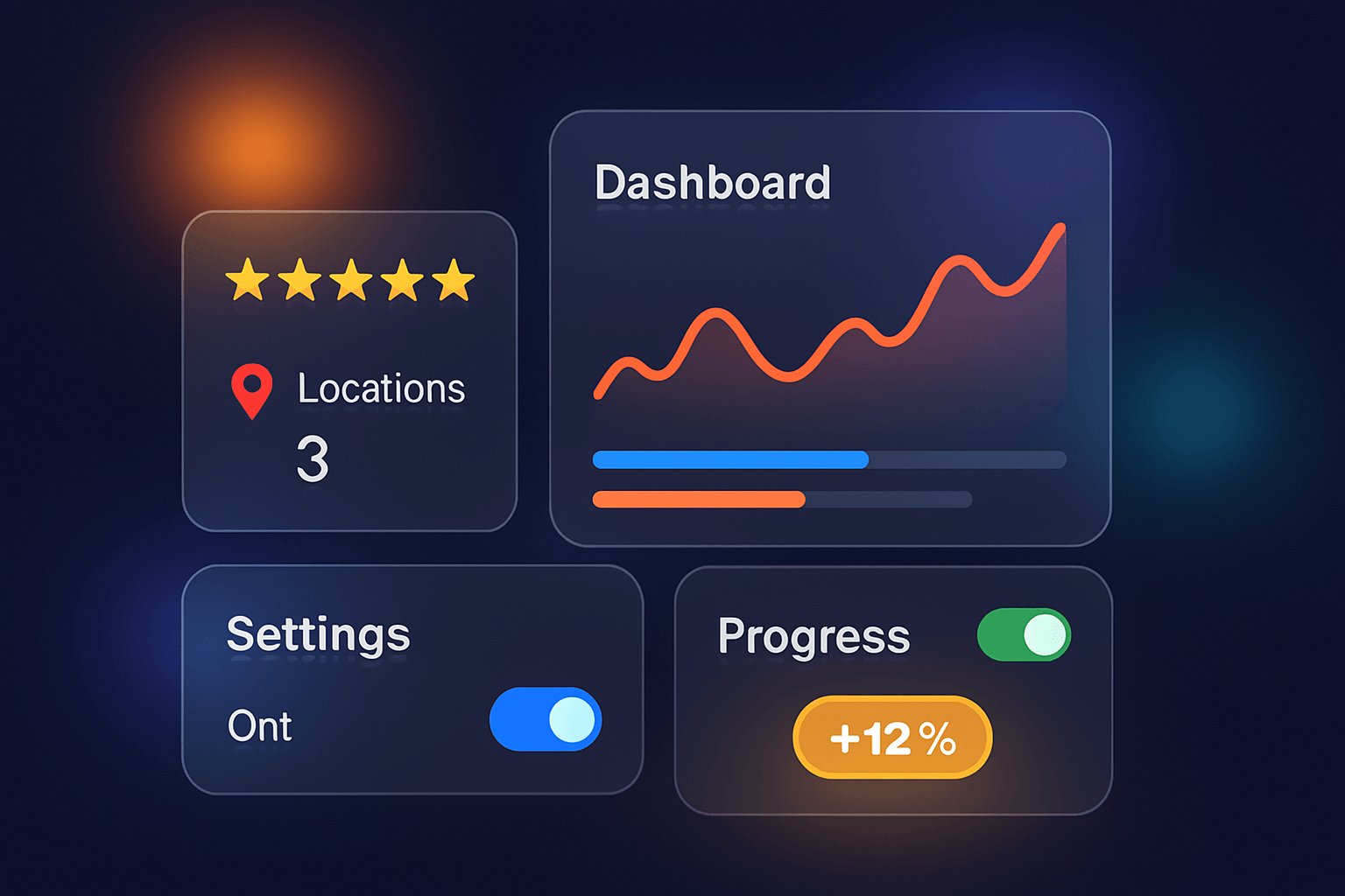 Illustration d’un dashboard glassmorphism pour évaluer le positionnement concurrentiel local